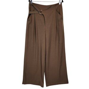 Allie Rose Martini Olive Trouser Wide Leg High Rise Crossover Cinch Belt Waist L